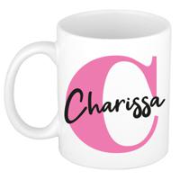 Naam mok Charissa - roze - wit - keramiek - 300 ml - verjaardag/cadeau beker