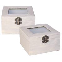 Houten opbergkistje met deksel - 2x - grijs - 12 x 12 x 8 cm - Sieraden/spulletjes/sleutels