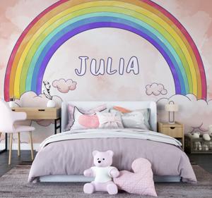 Regenboog met wolken naam Fotobehang kinderkamer