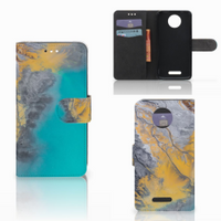 Motorola Moto C Plus Bookcase Marble Blue Gold - thumbnail