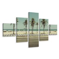 Schilderij - Retro strand met palmbomen, 5luik, Premium print - thumbnail
