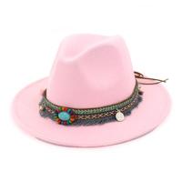 Vrouwen jazz caps Bohemen stijl wollen hoeden voor lente zomer strand (roze)
