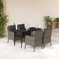 5-delige Tuinset met kussens poly rattan grijs