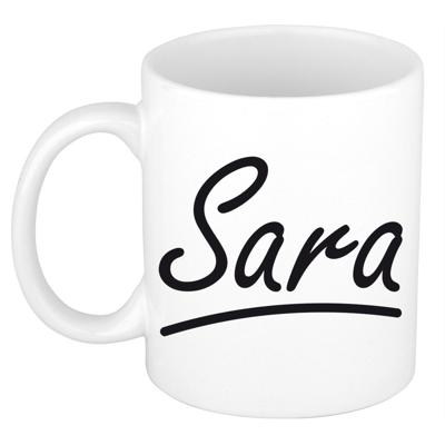 Sara Naam koffiemok - beker - met sierlijke letters - wit - 300 ml - Cadeau - Dames Sara Naam koffiemok - beker - met sierlijke letters - wit - 300 ml - Cadeau - Dames