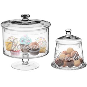 Set van 2x voorraadpotten/koektrommels 0,4L en 1,8L glas met deksel