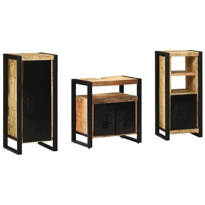Badkamermeubelset met plank 3 pcs Bruin Massief Mango Hout