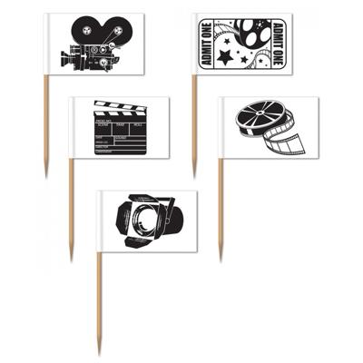 Hollywood thema cocktailprikkers - 50x stuks - 6,5 cm - film/bioscoop versiering