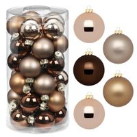 Kleine kerstballen - 36x st - elegant bruin - 4 cm - glas - mat/glans