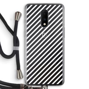 Strepen zwart-wit: OnePlus 7 Transparant Hoesje met koord