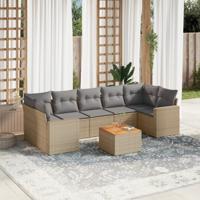 8-delige Loungeset met kussens poly rattan gemengd beige