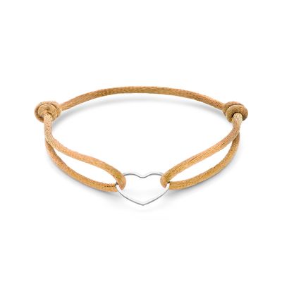 Armband Hartje zilver-satijn zilverkleurig-caramel 13 - 26 cm