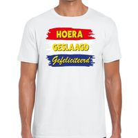 Hoera geslaagd gefeliciteerd t-shirt wit heren