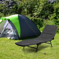 Opklapbaar Campingbed met Afneembaar Matras 6-Voudig Verstelbare Rugleuning en 360° Draaibare Voetafdekking Loungestoel