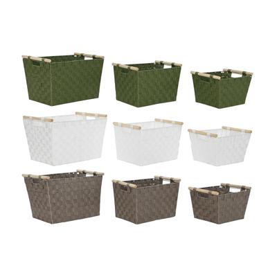 Mandenset Home ESPRIT Groen Grijs Crème Hout Polypropyleen (3 Onderdelen) (3 Stuks)