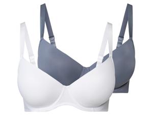 esmara 2 dames beugel-bh's (90E, Blauw/wit)