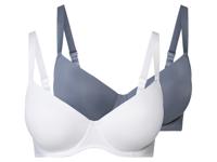 esmara 2 dames beugel-bh's (85D, Blauw/wit) - thumbnail