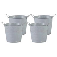 Mega Collections Emmer/plantenpot - 4x - zink - lichtgrijs - D16 x H14 cm - Emmers