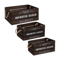Atmosphera Opbergkisten set 3x stuks - hout - decoratief - vintage look - 35 x 25 x 15 cm