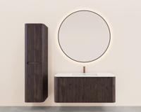 Onderkast Wiesbaden Sulora 120x48 cm Afgeronde Hoeken Geribbeld Met 1 Lade 1 Uitsparing Walnoot