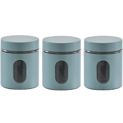 Zeller keuken Voorraadpot - 5x - met venster - eucalyptus groen - 600 ml - D10 x H12,5 cm