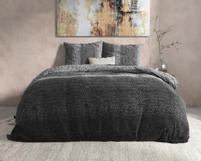 RoyalTextile - Gradient Knits Dekbedovertrek Flanel - Antraciet - 200 x 220