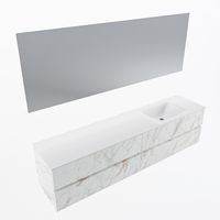 MONDIAZ VICA 200cm badmeubel onderkast Carrara 4 lades. Wastafel CLOUD rechts 1 kraangat, kleur Talc met spiegel LED.