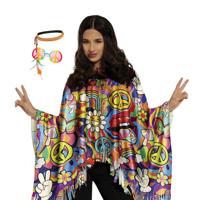Hippie verkleed set - poncho/bril/hoofdband - one size - Jaren 60/flower power verkleedkleding Hippie verkleed set - poncho/bril/hoofdband - one size - Jaren 60/flower power verkleedkleding