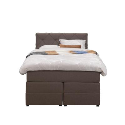 Leen Bakker - Boxspring Met Opbergruimte Liv Geruit - Donker - 120x200 Cm - Stof - Bruin