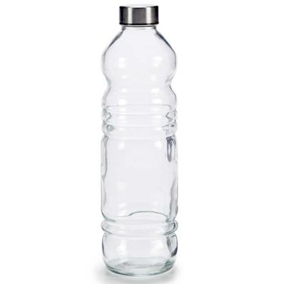 Glazen waterfles/drinkfles/sportfles - helder transparant - met RVS dop - 1100 ml