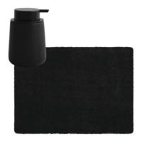 MSV badkamer droogloop tapijt - Langharig - 50 x 70 cm - incl zeeppompje zelfde kleur - zwart - Badmatjes