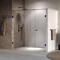 BRAUER Void Carving Nisdeur - 2-delig - 190x200cm - 70cm draaideur aan muur - glascoating - omkeerbaar - helder glas - mat zwart GS-VOCN2H70120200MZ