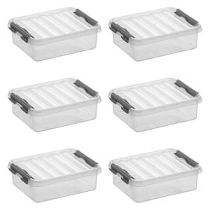 Q-line opbergbox 1L - Set van 6 - Transparant/grijs