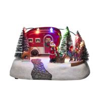 Konstsmide?Kerstdorp kerstman met caravan - 18,5 cm - met led verlichting - kerstbeeldje