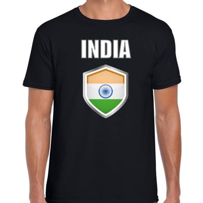 India vlag thema landen t-shirt - zwart - voor heren - Supporters kleding - korte mouwen