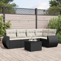 6-delige Loungeset met kussens poly rattan zwart