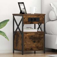 Nachtkastje met lade Gerookt eiken 40 x 31 x 60 cm Bewerkt hout