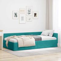 Hoekbedframe Turquoise 80 x 200 cm Fluweel en Engineered hout