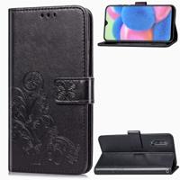 Voor Galaxy A30S vier-blad clasp reliëf gesp mobiele telefoon bescherming lederen draagtas met Lanyard & kaartsleuf & portemonnee & beugel functie (z