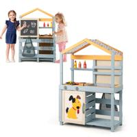 2-in-1 Modderkeuken voor Kinderen Buiten Houten Kinderkeuken met Tas & Manden Plank Speelkeuken met Verwijderbare Gootsteen