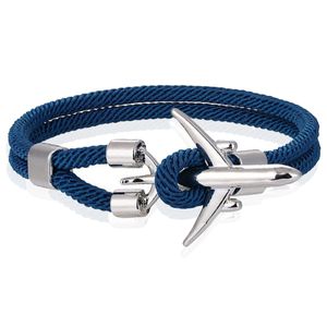 Heren Armband Paracord Vliegtuig Anker Zilverkleurig Lichtblauw-19cm