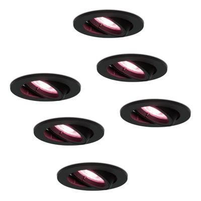 Set van 6 Oslo smart inbouwspots - Wifi + Bluetooth - RGBWW - GU10 - Kantelbaar - Google Home, Amazon Alexa en Siri - IP20 Voor binnen - Zwart