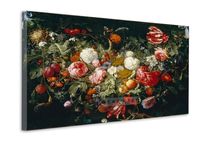 Schilderij - Slinger van bloemen en fruit, Jan Davidsz de Heem , print op canvas , 100x70cm