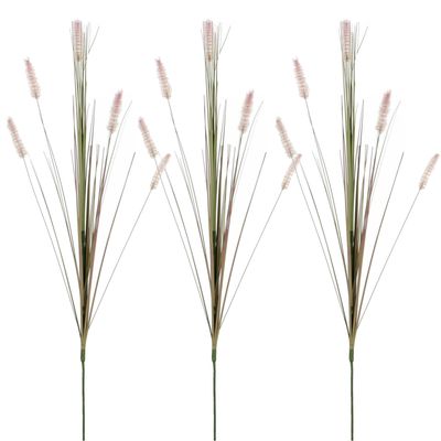 3x stuks kunstgras/rietgras kunstplant tak/losse steel - groen/paarse pluimen - 84 cm