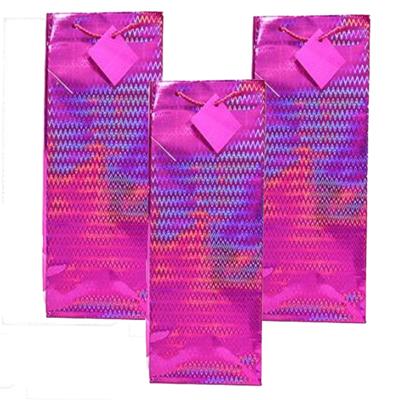 Flessen kado verpakking - 3x - metallic roze - 33 x 10 cm - Wijnfles/champagne fles inpakken
