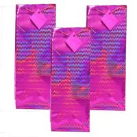 Flessen kado verpakking - 3x - metallic roze - 33 x 10 cm - Wijnfles/champagne fles inpakken