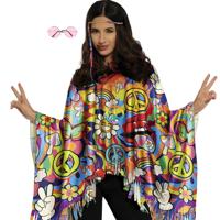 Hippie verkleed set - poncho en bril roze - one size - Jaren 60/flower power verkleedkleding