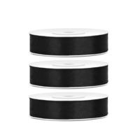 Decoratie satijn sierlint - 3x - zwart - 12 mm x 25 meter - Cadeaulint satijnlint