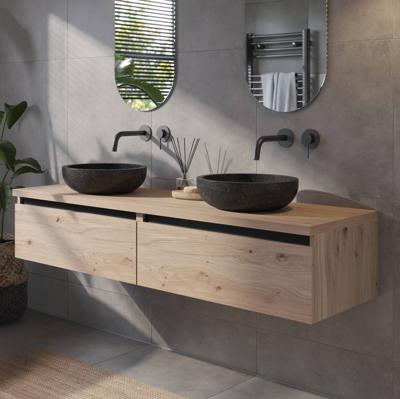 Saqu Gaia voorgemonteerd badmeubel incl. afdekblad met zwarte greeplijst 160cm naturel eiken