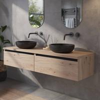 Saqu Gaia voorgemonteerd badmeubel incl. afdekblad met zwarte greeplijst 160cm naturel eiken