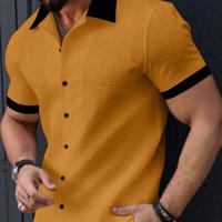 Bon&Bon Homme Men's Beige Contrast Trim Short Sleeve Casual Shirt Mustard Yellow / L